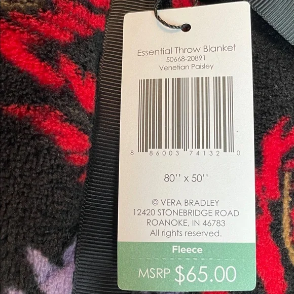 NWT Vera Bradley Essential Throw in Venetian Paisley Pattern - Picture 5 of 12